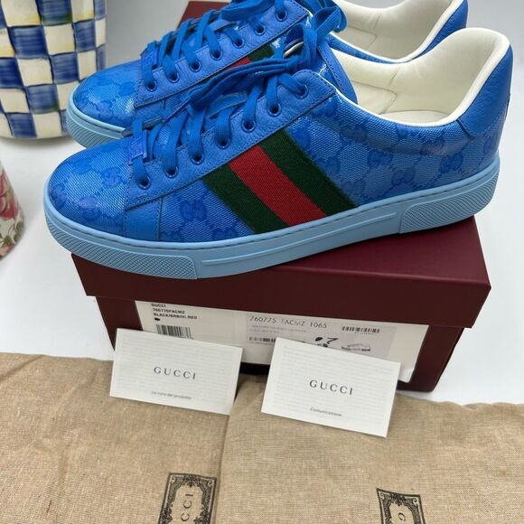 Men's Gucci ace crystal canvas low top sneakers size 7 fits 8US made in Italy - Picture 4 of 12